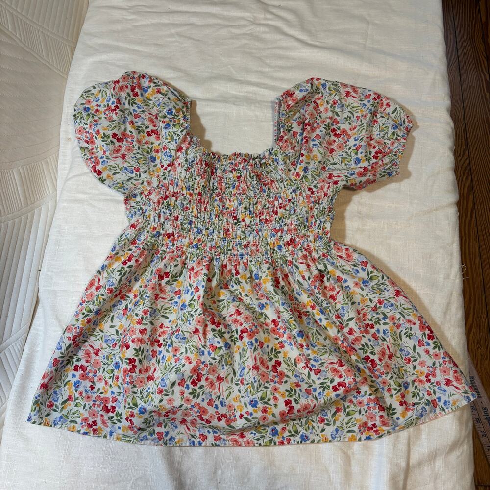 Lovely Melody Floral Smocked Blouse Puff Sleeve Cottagecore Peasant Top Womens